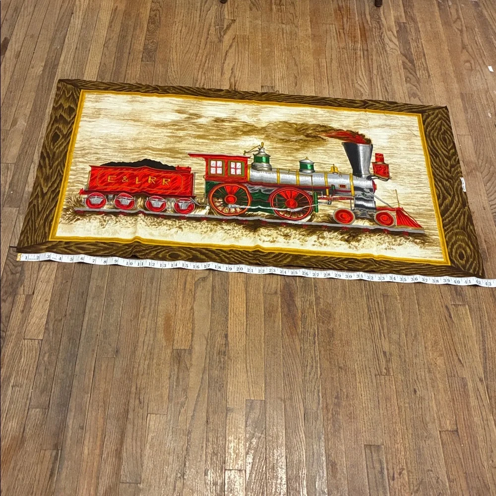 Large Vintage Train Tapestry with Red and Green Accents